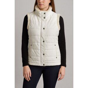 Carolyn Taylor White Sleeveless Puffer Vest W/ Faux Fur Lining & High Collar M
